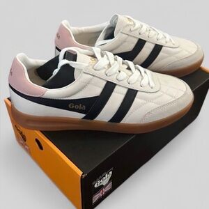 Gola Classics Women's Stadia Leather Sneakers-size 7 White/Black/ Pink/Gum-New